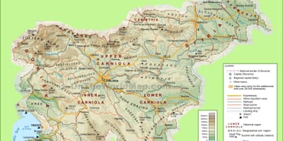 Kaart van Slowenië fisiese